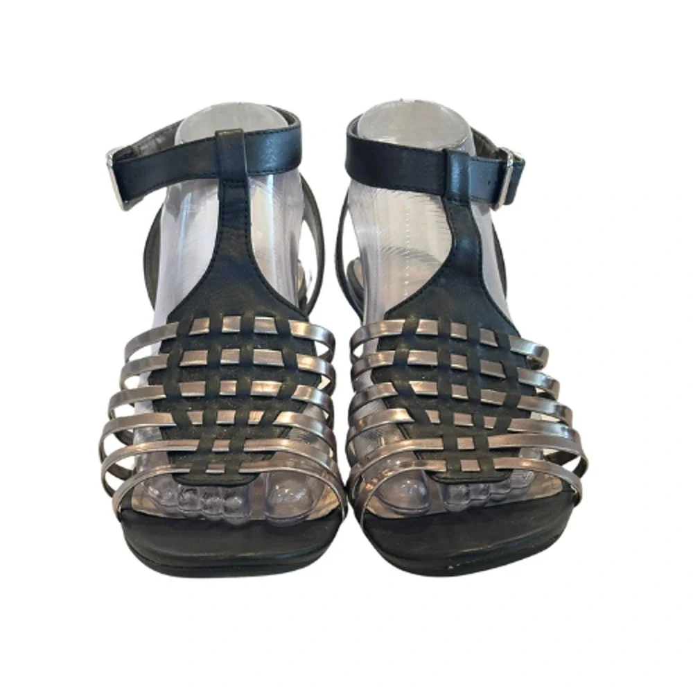 Sam & Libby Black Silver Strappy Wedge Sandals Size 8.5